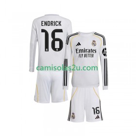 Camisolas de futebol Real Madrid Endrick 16 Criança Equipamento Principal 2025/26 Manga Comprida